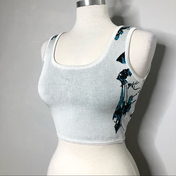 bebe Tops - BEBE Cropped Bodycon Knit Floral Tank